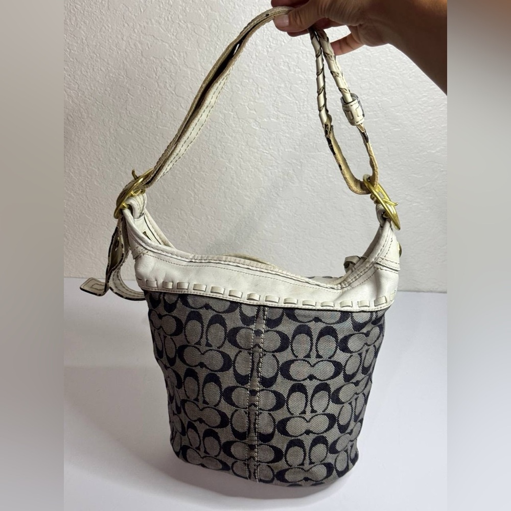 Coach Bleecker Signature Blue Denim Canvas White Leather Trim Shoulder Bag Y2K - Picture 8 of 12